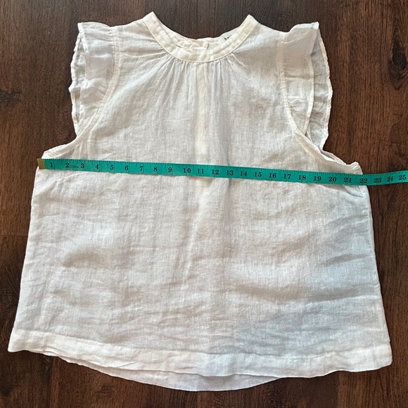 Bella Dahl White Linen Ruffle Sleeve Blouse L | 100% Linen Flutter Cap Sleeve - Picture 7 of 7